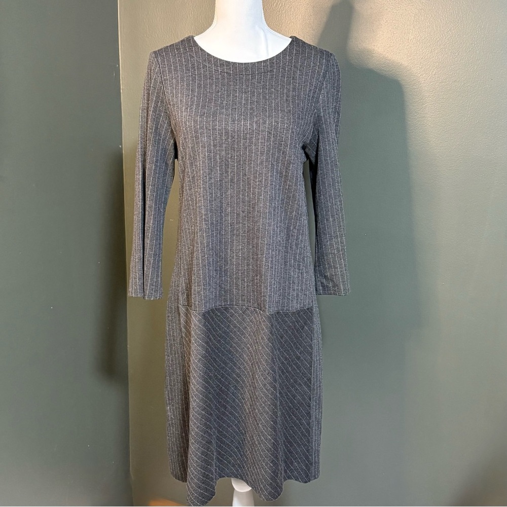 J.Jill Women’s Gray Pinstripe Ponte Knit Dress – Size M